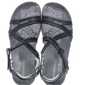 Merrell Women’s Black and Lilac Leather Sandal Size 7